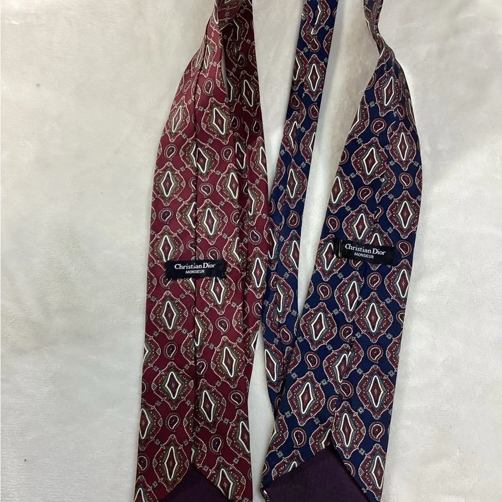 Dior Maroon and Dark Blue Geometric Ties
